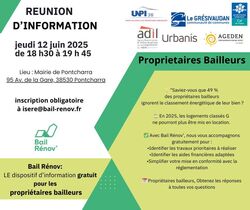 Réunion d'information " Bail Rénov " ouverte à tous les propriétaires bailleurs Grésivaudan au plus proche de chez vous, afin de vous accompagner dans vos projets de rénovation énergétique.